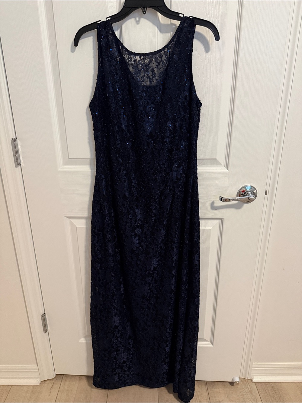 Navy Lace Sequin Sleeveless Maxi Dress